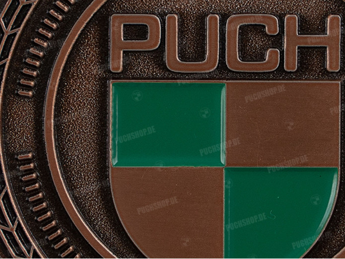 Badge / Emblem Puch logo Bronze mit Emaille 47mm RealMetal